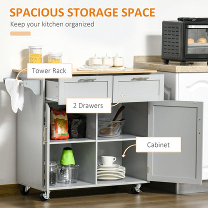 41" Kitchen Island with Storage and Solid Wood Top, Rolling Kitchen Cart on Wheels with 2 Storage Drawers, 2 Doors and T