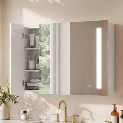 Medicine Cabinet with Mirror, Wall Mounted Bathroom Mirror Cabinet with Adjustable Shelf, USB Charge, High Gloss White
