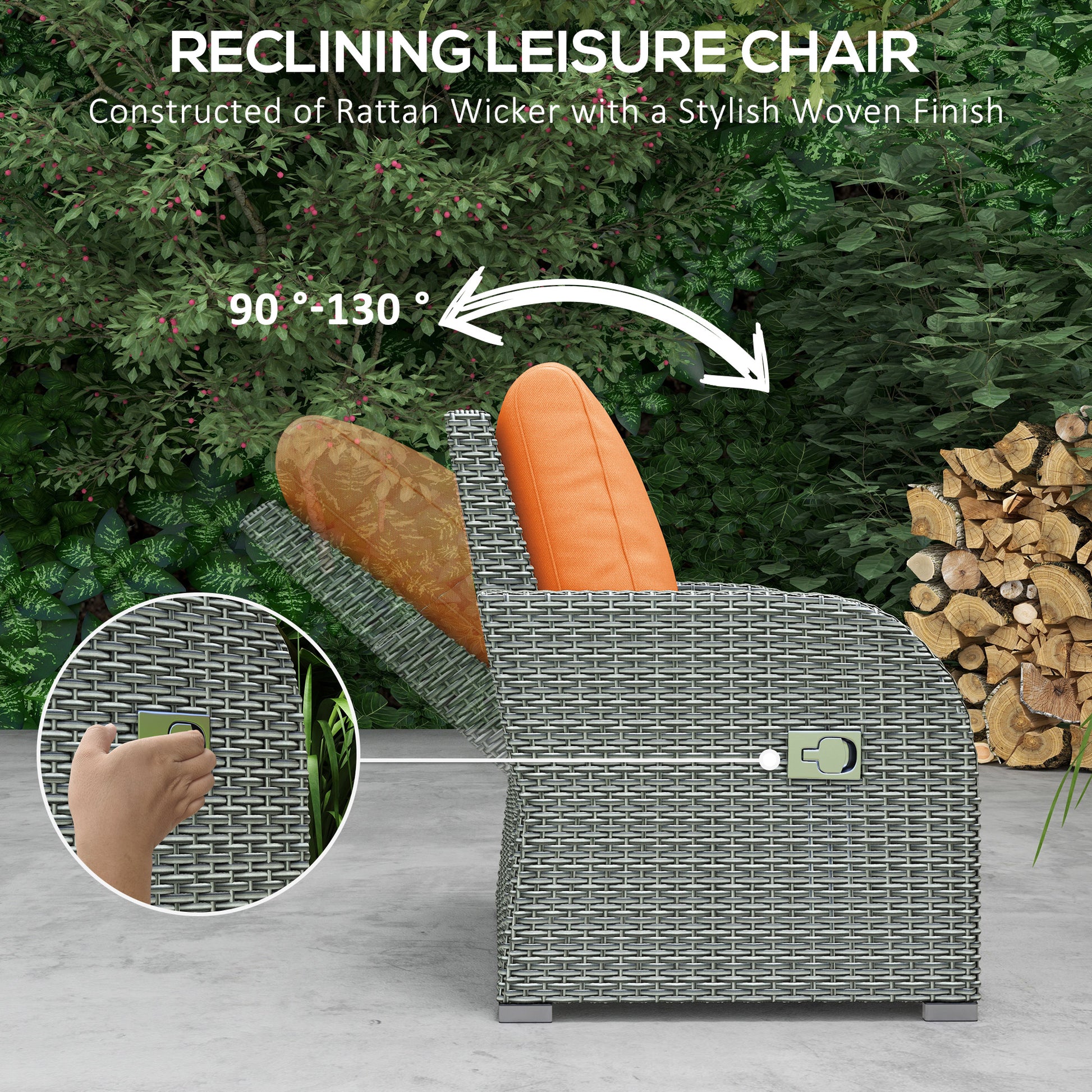 6 Pieces Patio Furniture with 2 Recliner Chairs, PE Wicker Sectional Furniture Conversation Set with a 3-Seat Sofa, 2 Fo