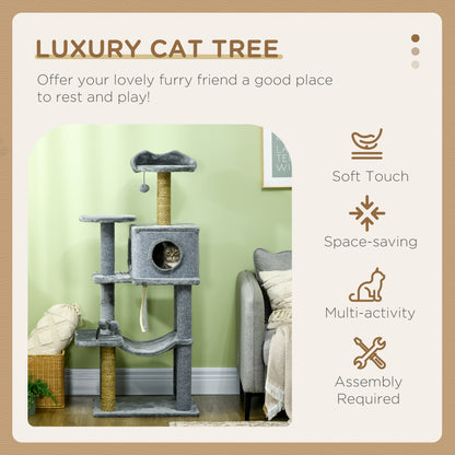 54" Cat Tree for Larger Cats Adult with Hammock, Tal Cat Tree Tower with Scratching Post, Condo, Platforms, Play Balls f