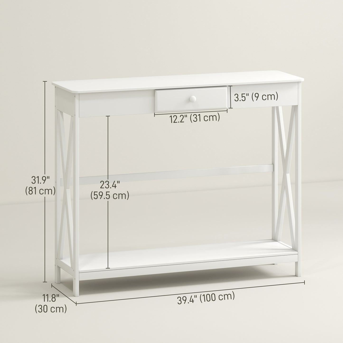 39" Console Table, 2 Tier X-Design Narrow Entryway Table with Drawer and Storage Shelf for Behind Couch, Living Room, Ha