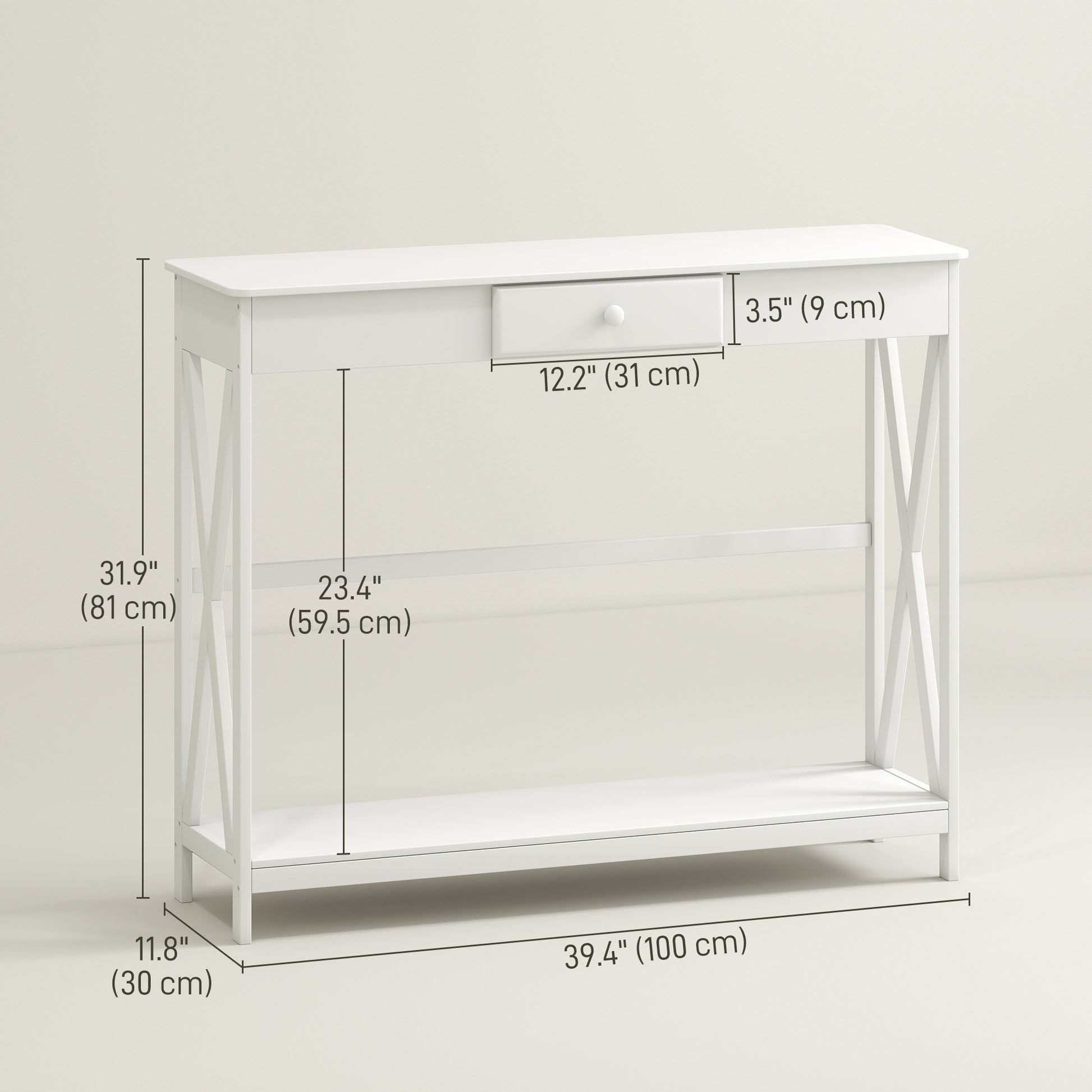 39" Console Table, 2 Tier X-Design Narrow Entryway Table with Drawer and Storage Shelf for Behind Couch, Living Room, Ha