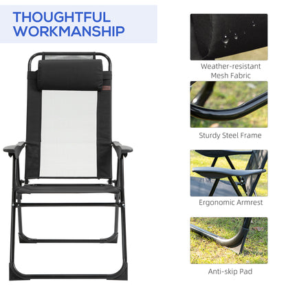 Set of 4 Camping Chairs, Outdoor Folding Lounge Chair Set with 5 Level Adjustable Backrest, Removable Headrest, Armrest 