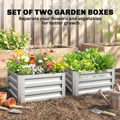 2Pcs 2' x 2' x 1' Galvanized Raised Garden Bed Kit, Square Outdoor Metal Planter Box with Open Bottom for Vegetables, Fl