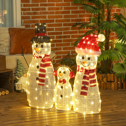 3-Piece Light Up Christmas Snowman Family Set of 3 Lighted Snowman Christmas Decoration for Indoor Outdoor White