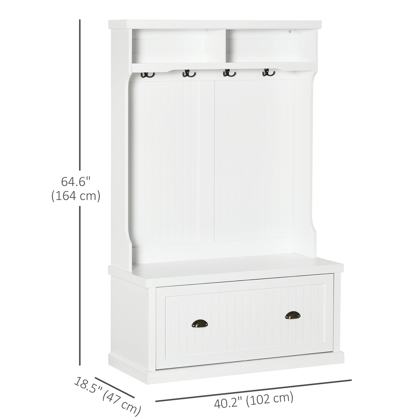 64.5" H Hall Tree with Storage Drawer & Top Shelf, Coat Rack Wooden Entryway Storage Bench Hall Tree Hallway Clothes Bag