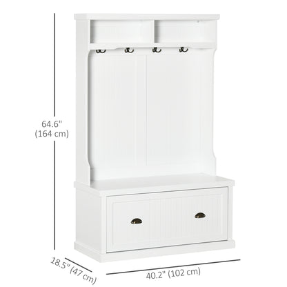 64.5" H Hall Tree with Storage Drawer & Top Shelf, Coat Rack Wooden Entryway Storage Bench Hall Tree Hallway Clothes Bag