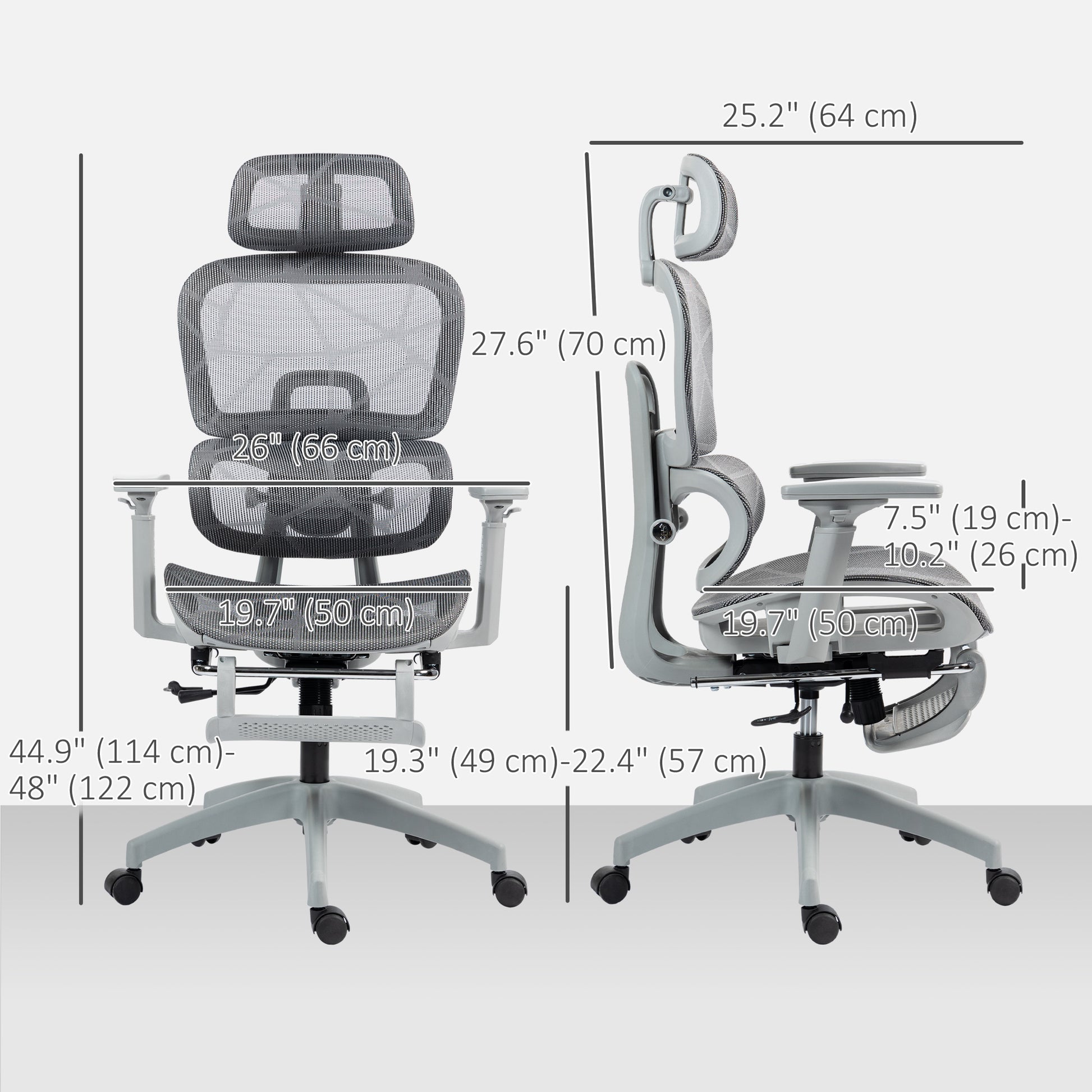 Ergonomic Office Chair with Lumbar Support, Mesh Office Chair with 3D Armrest, 135° Reclining, Adjustable Headrest, Grey