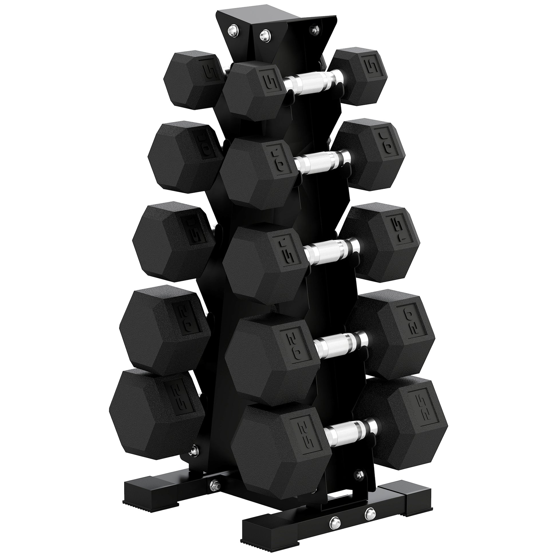 Soozier Hex Dumbbell Weight Set with Vertical Rack, 150lbs Rubber-Coated Dumbbells with Non-Slip Handles