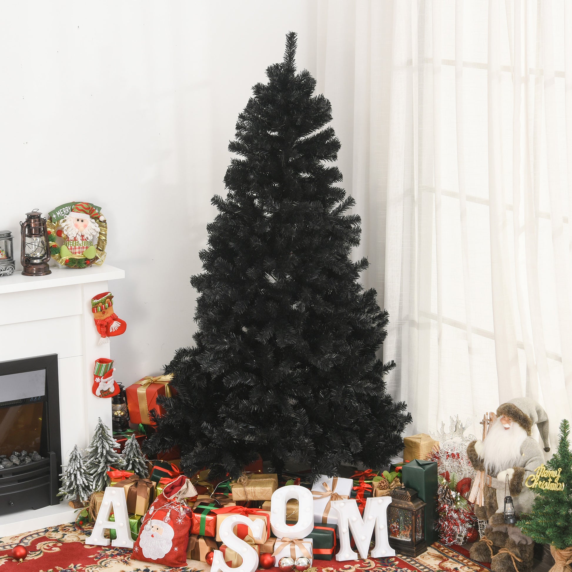 6ft Artificial Christmas Tree Unlit Douglas Fir with Realistic Branch Tips, Black Halloween Style