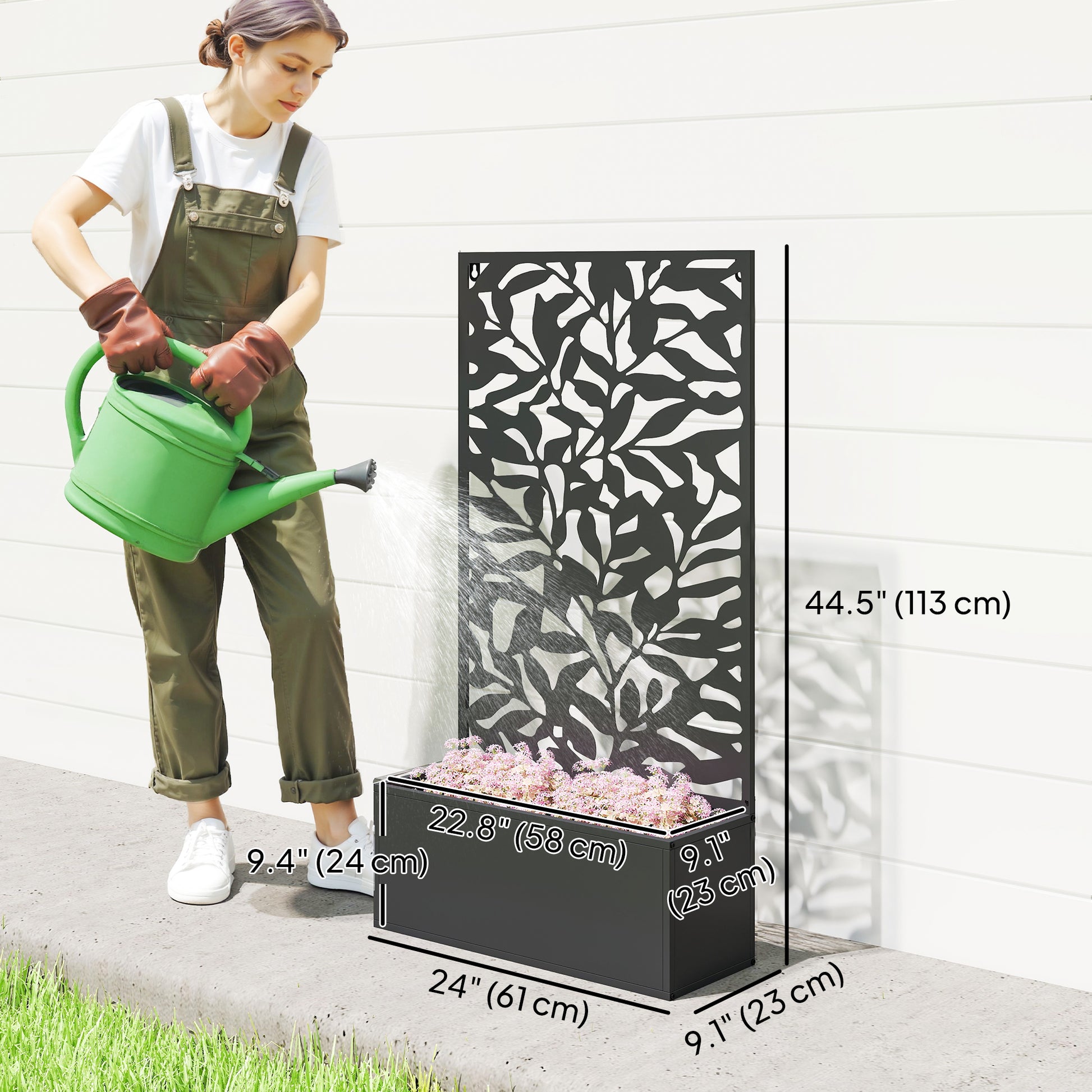 Raised Garden Bed with Trellis, Outdoor Privacy Screen with Planter Box, 24" x 9.1" x 44.5", Black