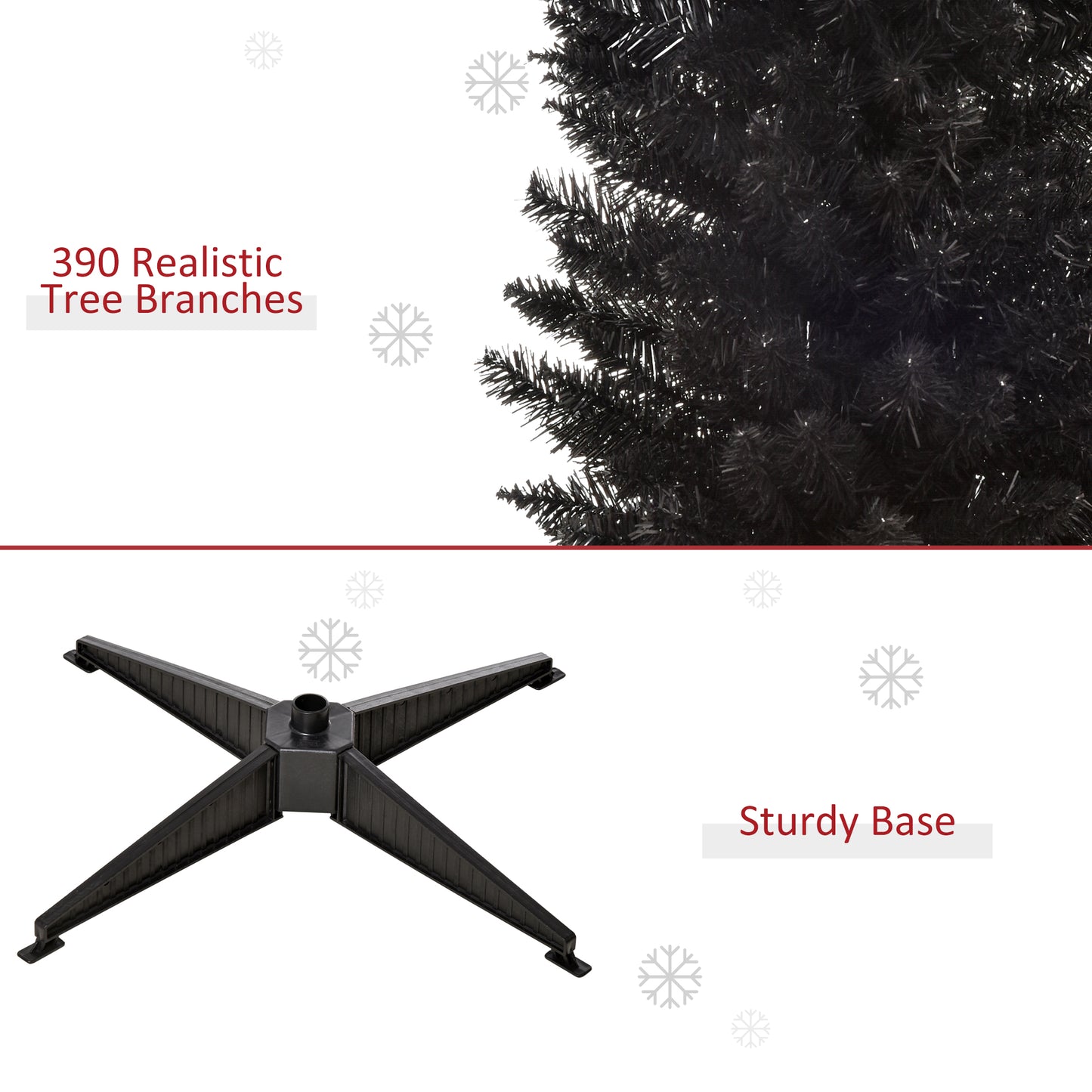 6 Pencil Christmas Tree, Slim Artificial Xmas Tree with Realistic Branches, Sturdy Metal Stand, Black