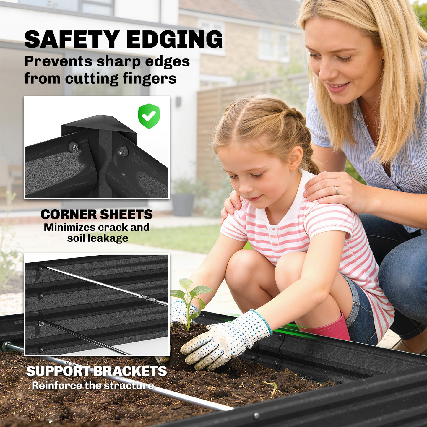 12 x 4 x 1ft Galvanized Raised Garden Bed, Reinforced Outdoor Planter Box with Open Bottom, Dark Grey