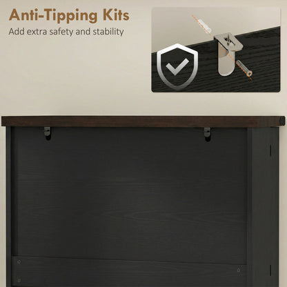 72" Tall Kitchen Pantry Cabinet, Farmhouse Storage Cabinet with 8 Door Racks and Adjustable Shelves, Black