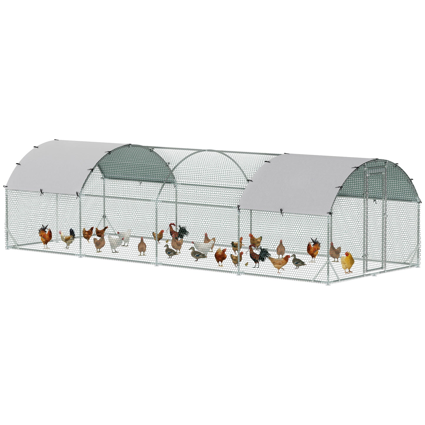 Galvanized Large Metal Chicken Coop Cage Walk-in Enclosure Poultry Hen Run House Playpen Rabbit Hutch with Cover for Out