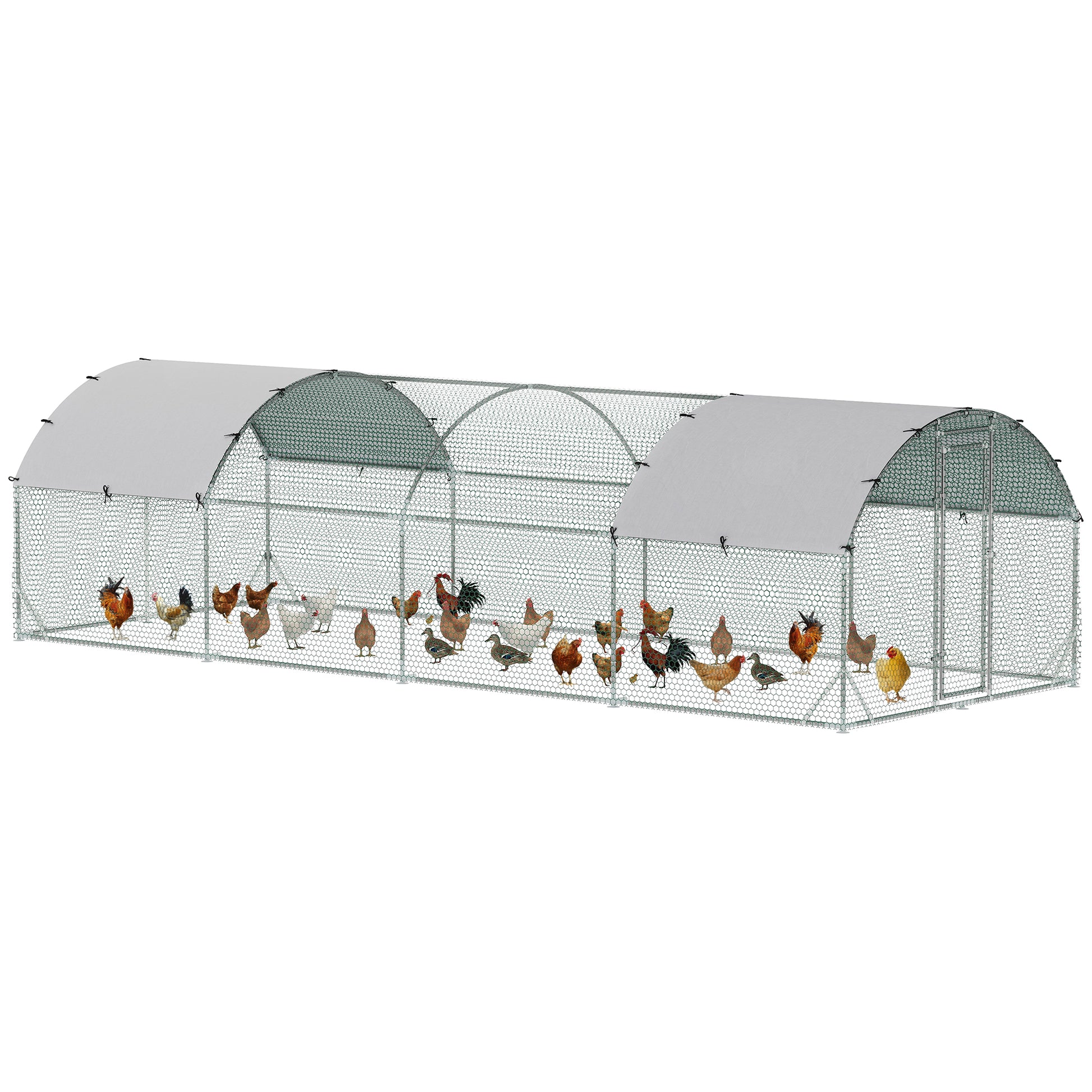 Galvanized Large Metal Chicken Coop Cage Walk-in Enclosure Poultry Hen Run House Playpen Rabbit Hutch with Cover for Out
