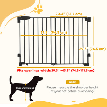 29"-44" Wide Dog Gate, 29" H, Pet Gate with Auto-Close, Single Hand Operation, Wall-Mounted, No-Threshold Design