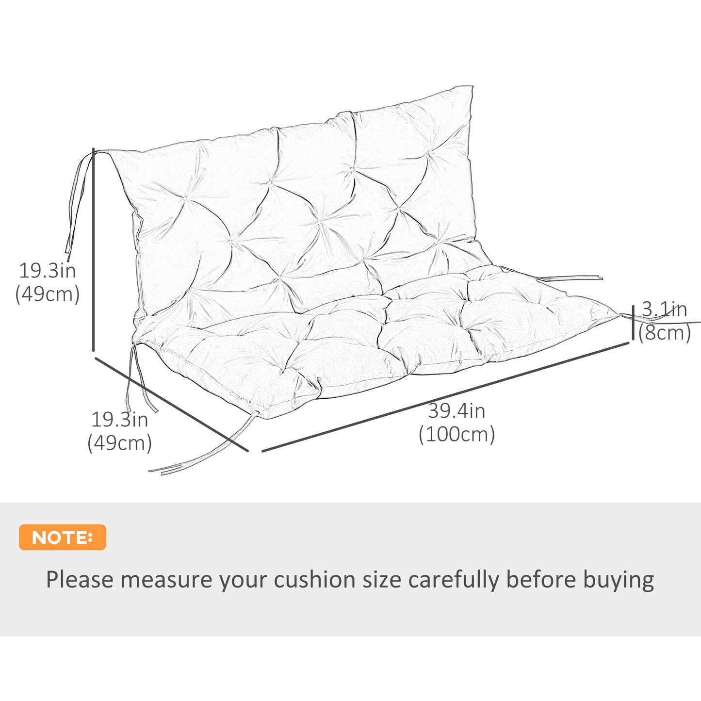 Porch Swing Cushion Garden Bench Cushion with Backrest, Non-Slip 2-seater Soft Pad, Swing Chair Mat Replacement for Indo