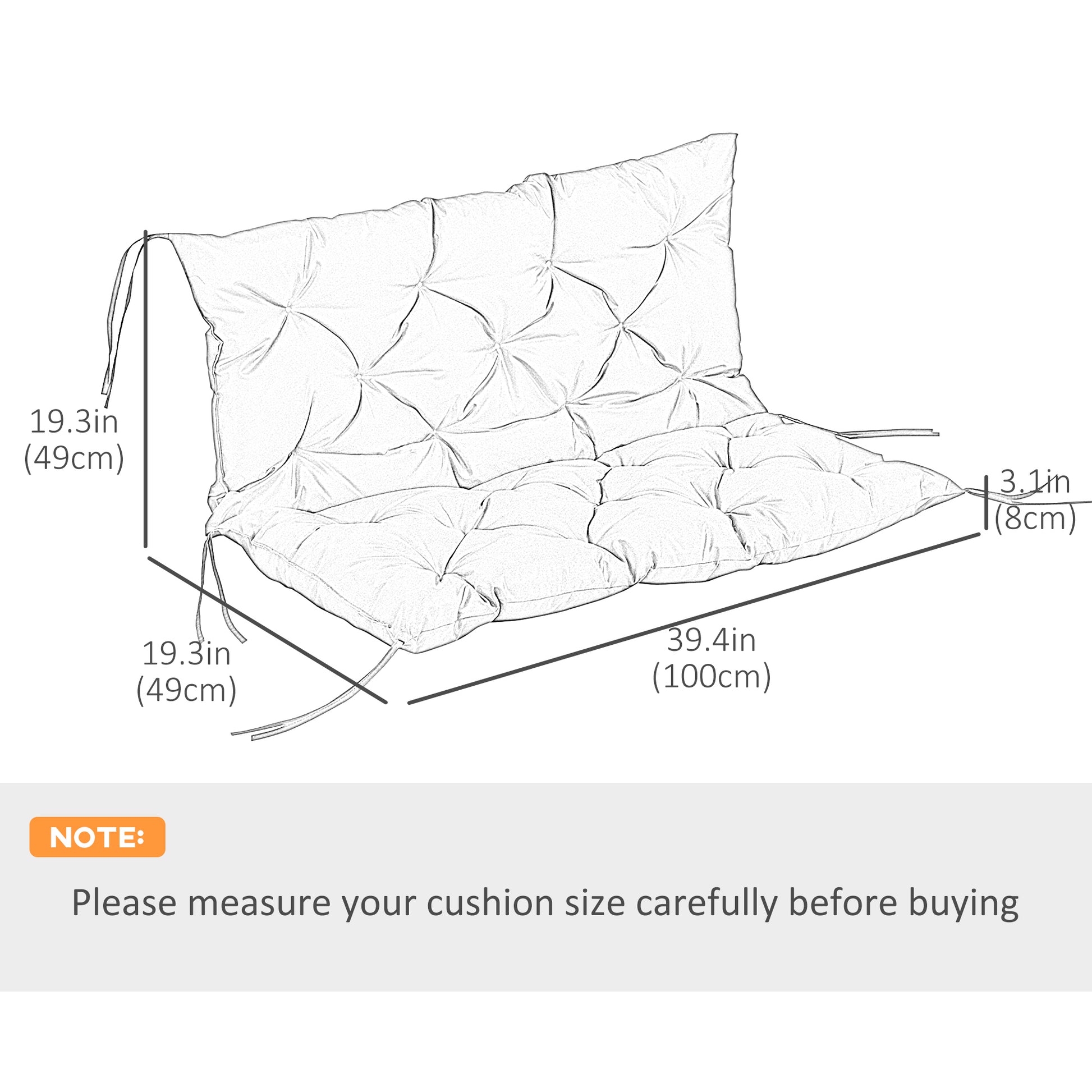 Porch Swing Cushion Garden Bench Cushion with Backrest, Non-Slip 2-seater Soft Pad, Swing Chair Mat Replacement for Indo