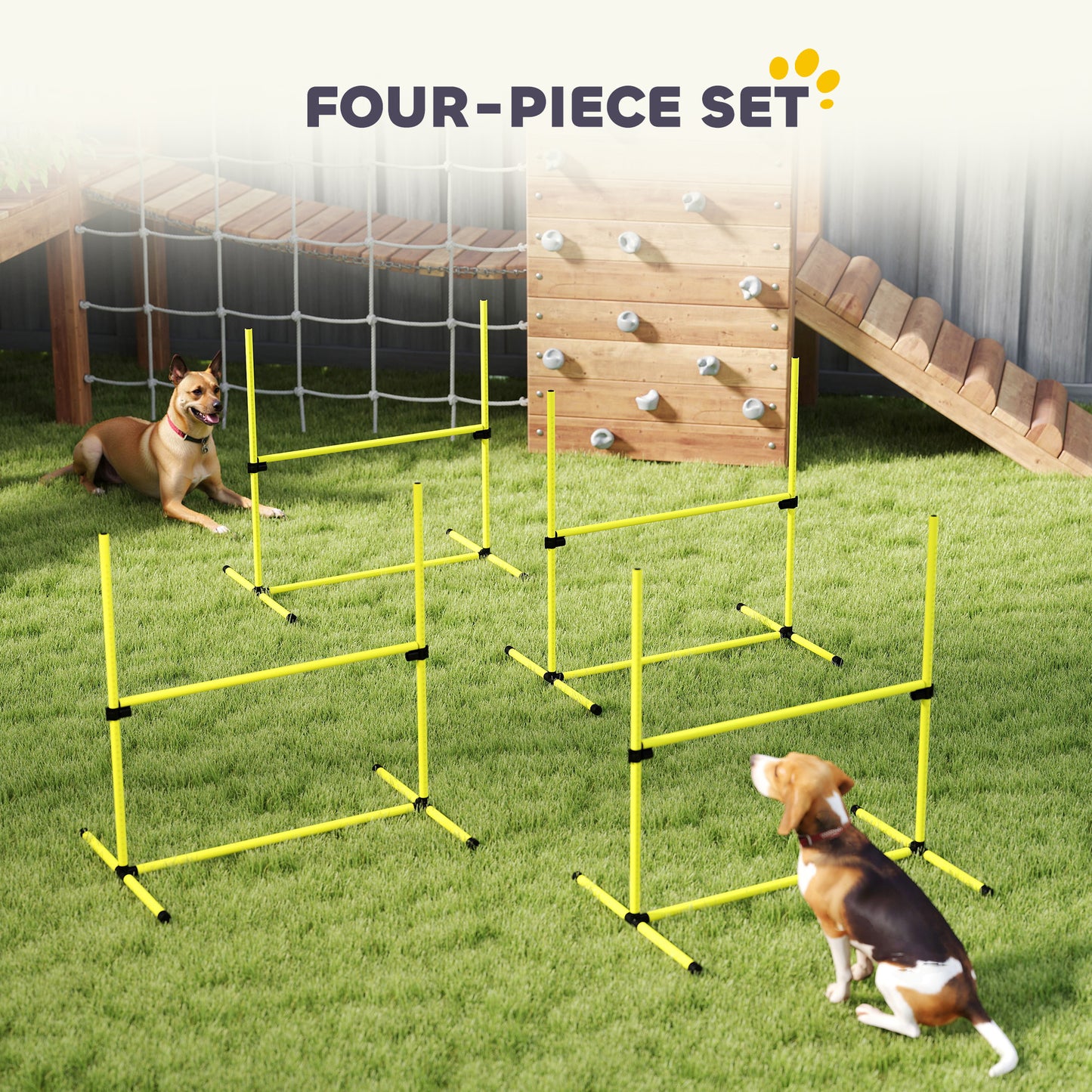 Set of 4 Dog Agility Training Equipment Adjustable Jump Bar Pet Exercise Kit with Carrying Bag (Yellow)