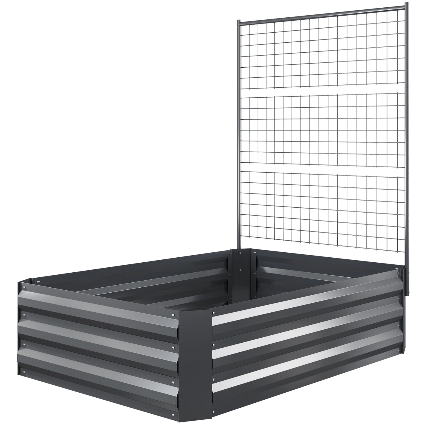 Galvanized Raised Garden Bed with Trellis for Climbing Plants, Outdoor Planter Box with Open Bottom, Dark Grey