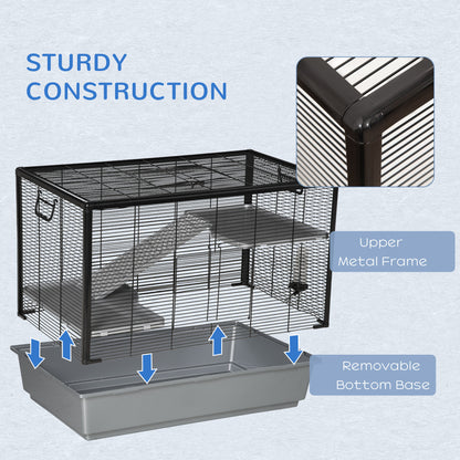 3-tier Hamster Cage, Guinea Pig Cage with Accessories Food Dish Water Bottle, Ramps, 31.5"x19"x 23", Grey