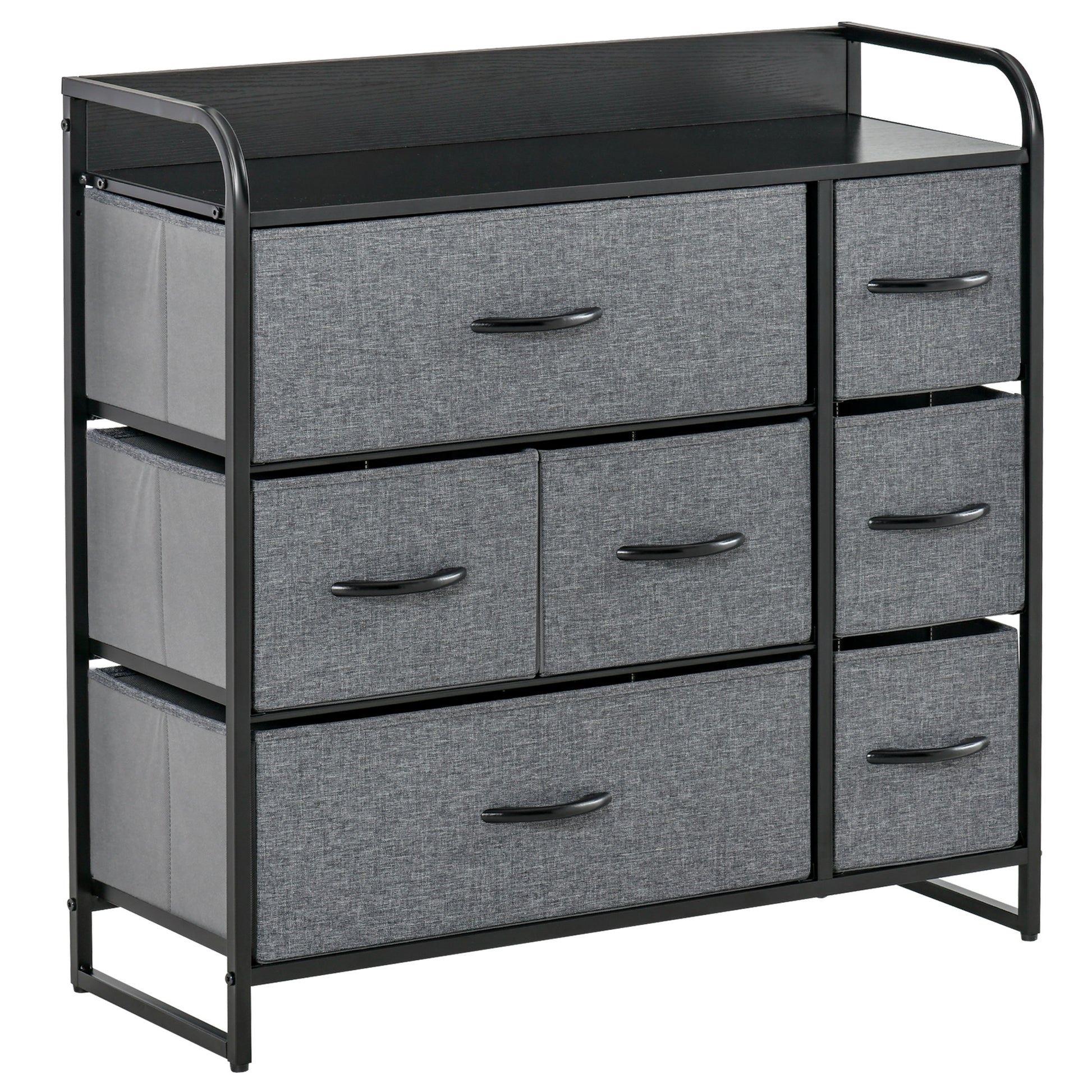7-Bin Dresser Storage Tower Cabinet Organizer Unit, Easy Pull Fabric Bins with Metal Frame