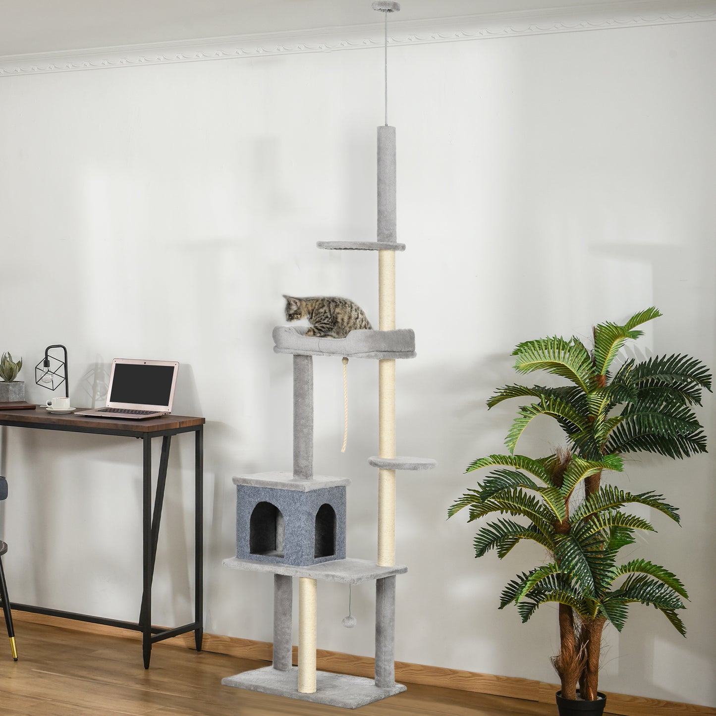 Cat Tree Floor to Ceiling Cat Tower Height Adjustable( 85-101 Inches), Tall Large Cat Climbing Activity Center with Scra