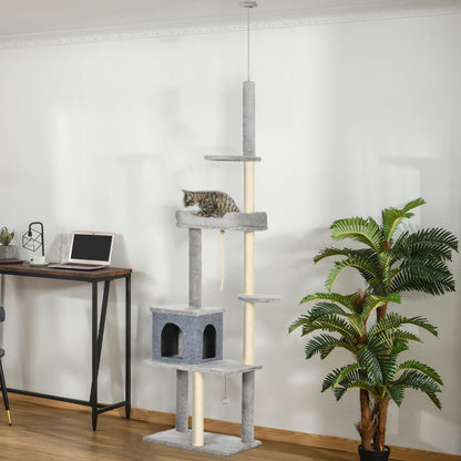 Cat Tree Floor to Ceiling Cat Tower Height Adjustable( 85-101 Inches), Tall Large Cat Climbing Activity Center with Scra