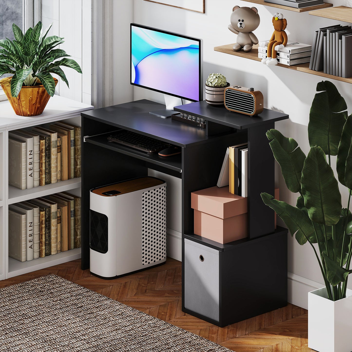 Computer Desk with Sliding Keyboard Tray Storage Drawer Shelf Home Office Workstation Black