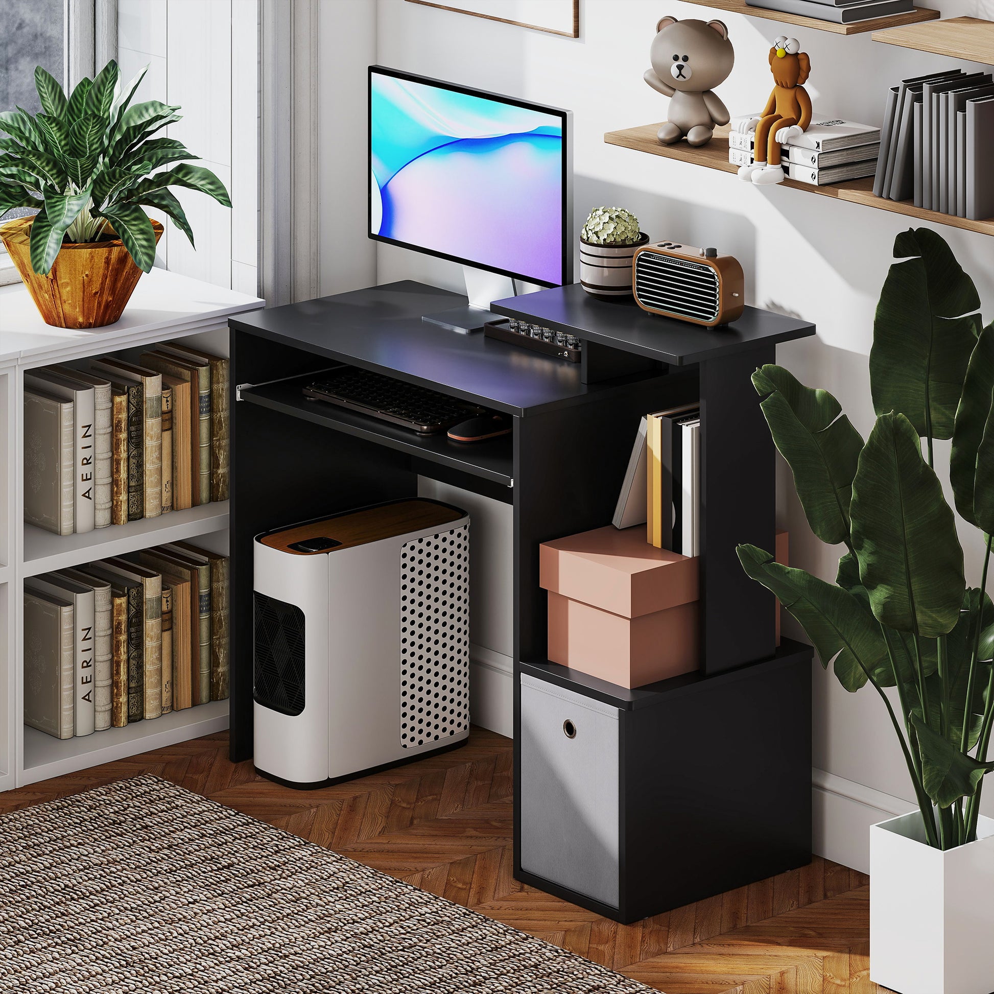 Computer Desk with Sliding Keyboard Tray Storage Drawer Shelf Home Office Workstation Black