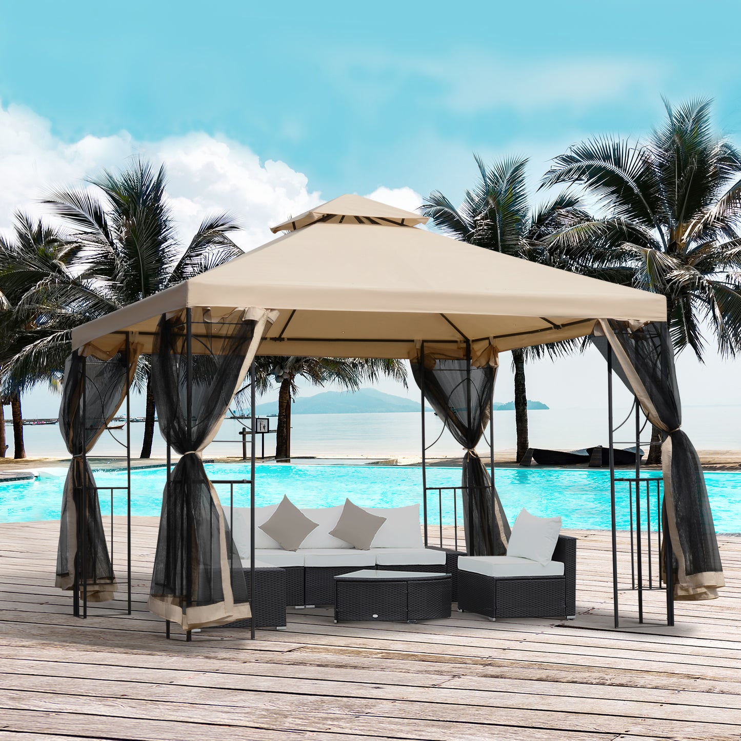 10x10ft Patio Gazebo, Outdoor Double Top Pavilion Canopy, Garden Event Party Tent Shelter, Yard Sun Shade Steel Frame w/