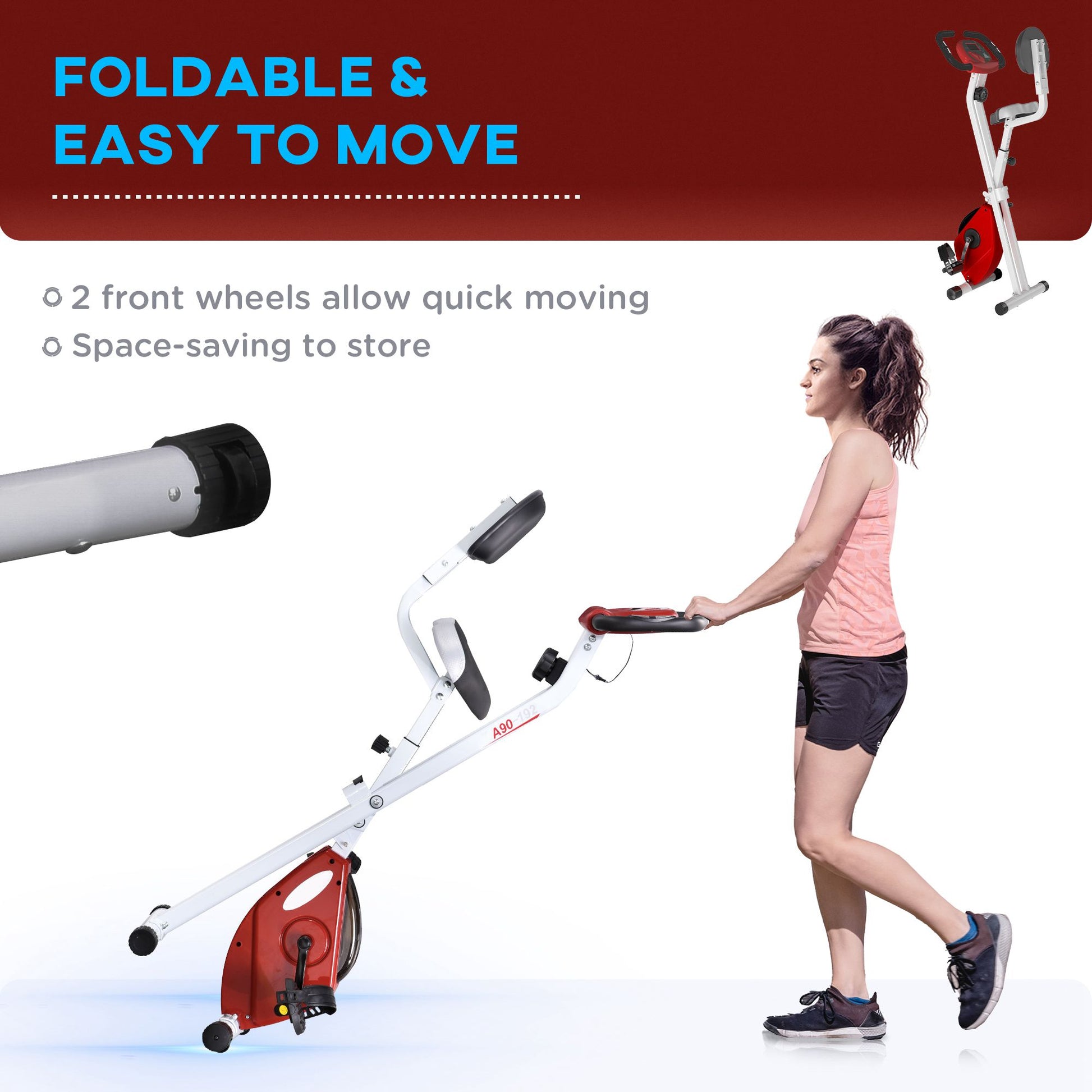 Soozier Foldable Indoor Stationary Bike with 8 Levels of Magnetic Resistance, Exercise Bike for Cardio Workout, Red