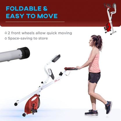 Soozier Foldable Indoor Stationary Bike with 8 Levels of Magnetic Resistance, Exercise Bike for Cardio Workout, Red