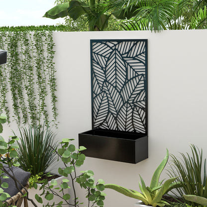 Metal Outdoor Raised Garden Bed with Privacy Screen, Privacy Panel and Planter Box, Wall-Mounted or Freestanding, Black