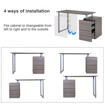 47" Computer Desk Writing Table Workstation with Multi-Use Reversible 3 Drawers Metal Frame Home Office Furniture, Dark 