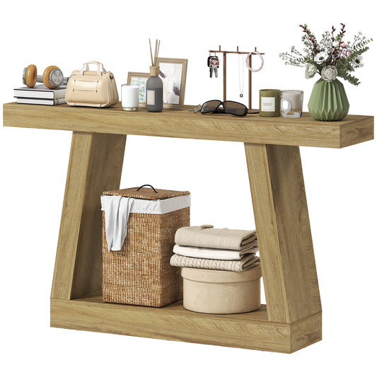 55" Farmhouse Console Table, 2-Tier Entryway Table with Storage for Hallway, Living Room, Behind Couch,  Oak