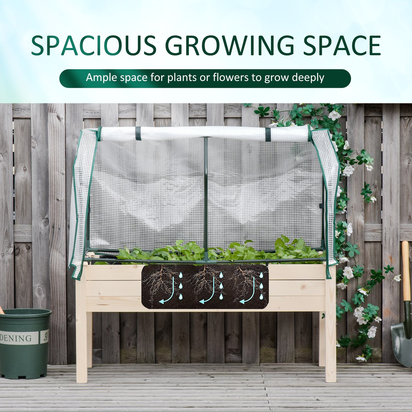 Raised Garden Bed with PE Greenhouse Cover Outdoor Elevated Wood Planter Box for Herbs and Vegetables, Use for Patio, Ba