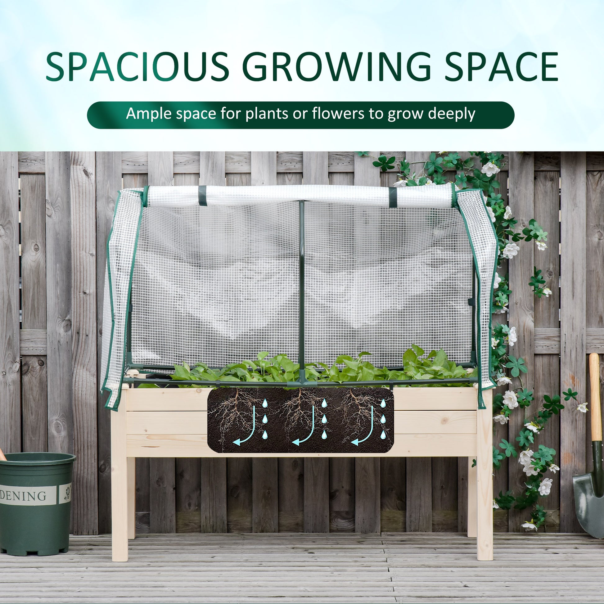 Raised Garden Bed with PE Greenhouse Cover Outdoor Elevated Wood Planter Box for Herbs and Vegetables, Use for Patio, Ba