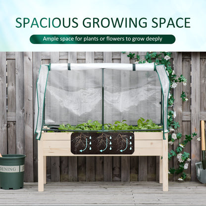 Raised Garden Bed with PE Greenhouse Cover Outdoor Elevated Wood Planter Box for Herbs and Vegetables, Use for Patio, Ba