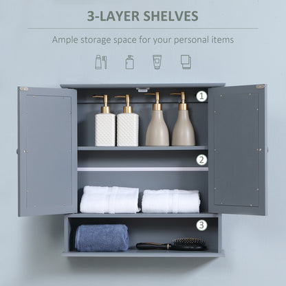 Medicine Cabinet, Wall-Mounted Bathroom Mirror Cabinet with Double Doors, Open Shelf, and Adjustable Shelf, Modern Bathr