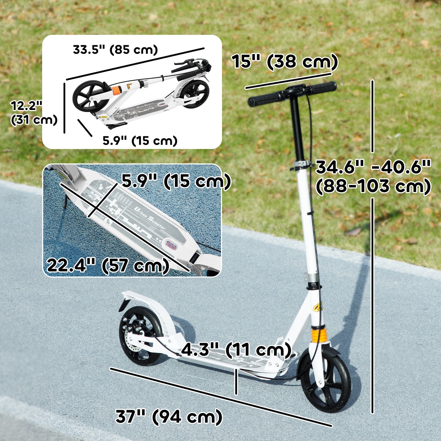 Qaba Foldable Kids Scooter with 4 Adjustable Heights, Double Brakes, and Shock Absorption for Ages 6-12, White