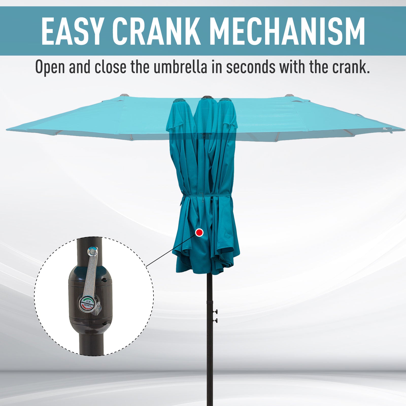 15ft Double-sided Patio Umbrella with Twin Canopy, Extra Large Outdoor Parasol with Crank for Pool, Deck, Market, Sky Bl