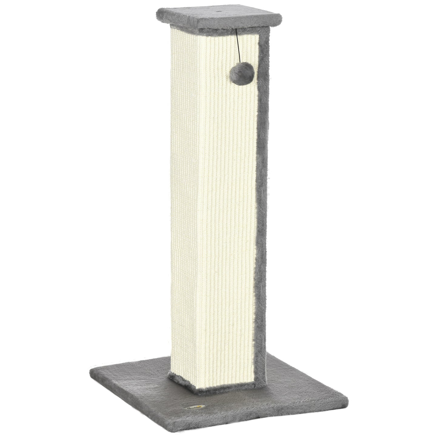 32" Tall Cat Scratching Post for Indoor Cats and Kittens, Sisal Cat Scratcher with Hanging Ball Soft Plush, Grey