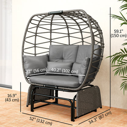 Double Outdoor Glider Egg Chair, Outdoor Loveseat Glider with Cushions and Pillows, Dark Grey