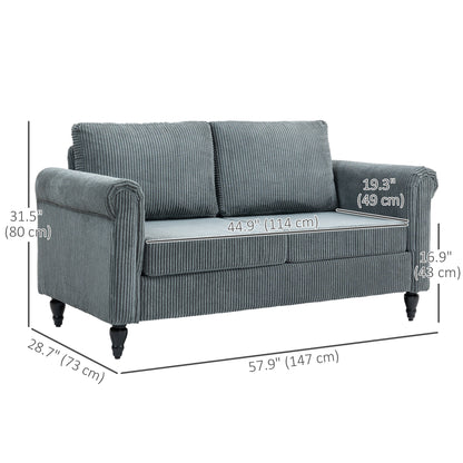 Vintage Loveseat, Upholstered Love Seat Furniture, Fabric 2 Seater Sofa with Rolled Arms, Rubber Wood Legs, Grey