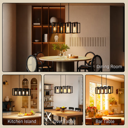 Farmhouse Kitchen Island Lighting, Linear Pendant Light with 4 Rotatable Frames and Adjustable Height, Black