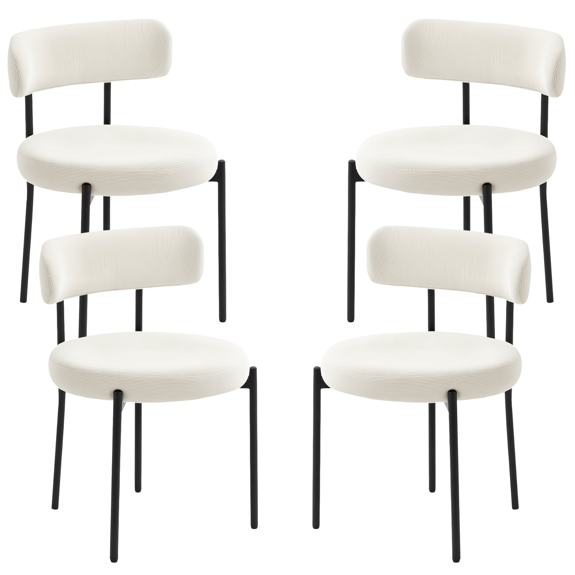 4 Pieces Kitchen Chairs, Modern Dining Chairs w/ Corduroy Upholstery and Steel Legs for Living Room, Beige