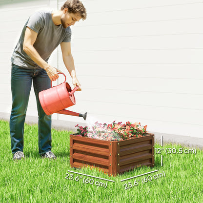 2' x 2' x 1' 2-Pieces Raised Garden Bed w/ Galvanised Steel Frame for Vegetables Flowers Herbs, Dark Brown Wood Effect