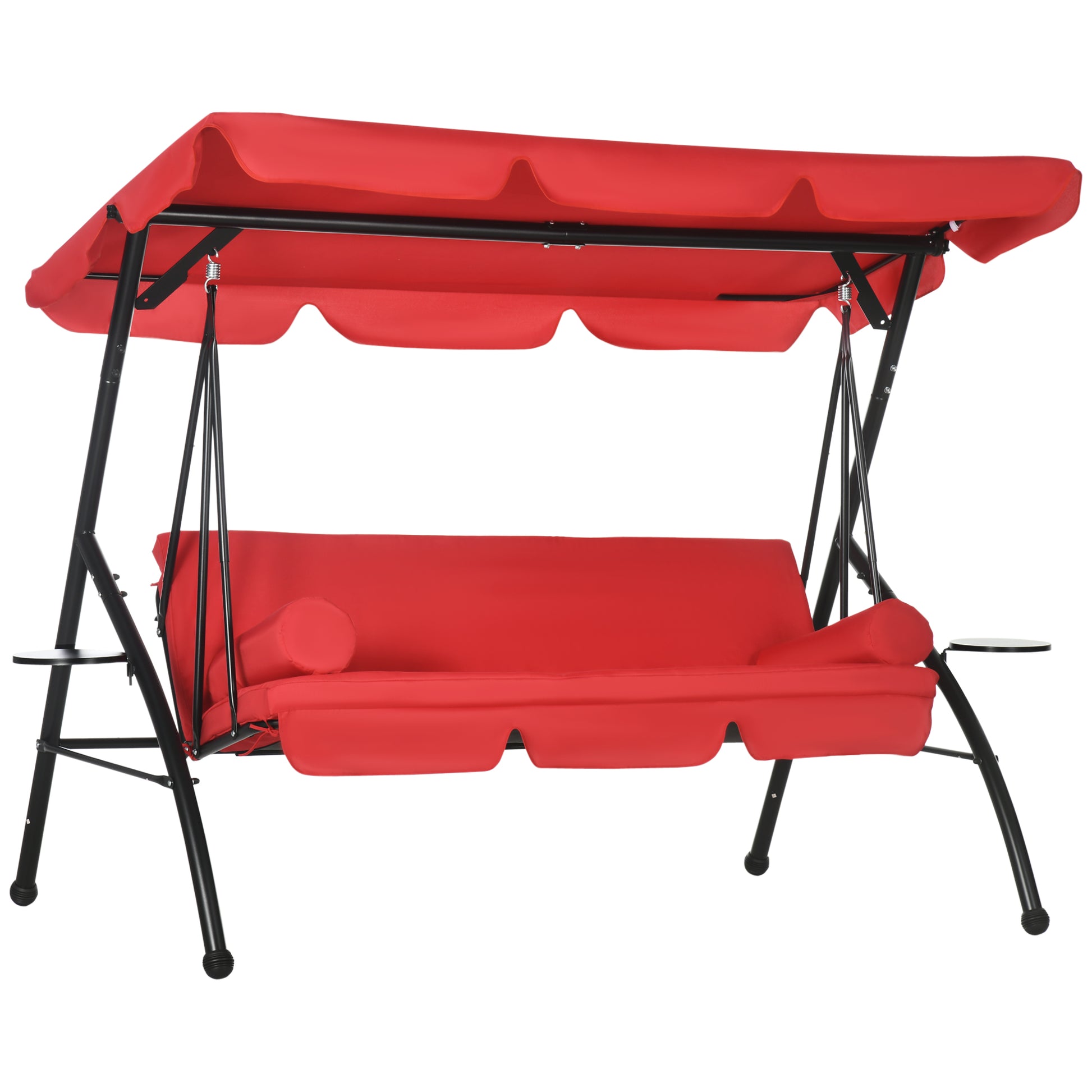 3-Seat Outdoor Patio Swing Chair, 2-in-1 Convertible Flat Bed, Canopy Swing Glider w/ Adjustable Shade, Removable Cushio